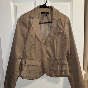 Topshop Women's Tan Blazer with Ruffle Details